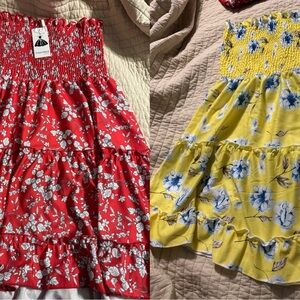 Lot of 2 Floral Strapless Pleated Flowy Skater Mini Tube Dress